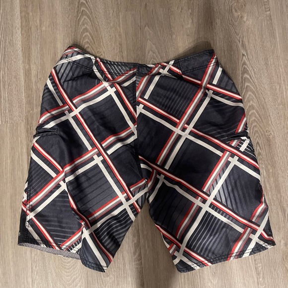 Adidas Men's Swim Shorts - Black and Red Checkered - Picture 2 of 3
